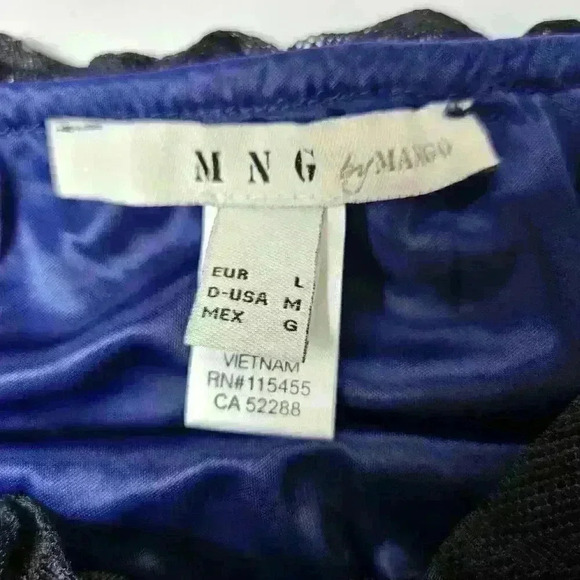 MNG by Mango Spaghetti Strap Blue/Black Lace Top Size Large - Picture 3 of 6